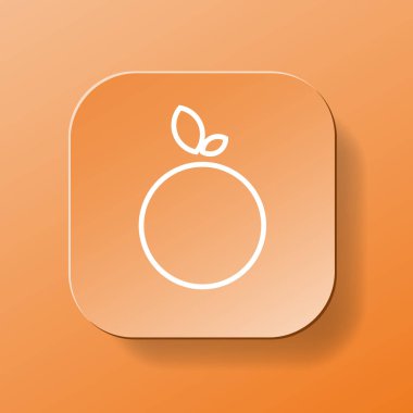 Orange fruit square button, white outline icon on the orange color plate. Healthy nutrition concept. Flat symbol sign vector illustration isolated on orange background