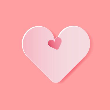 Big pink heart ornate with one little heart on pink background. Happy Valentine s Day mockup, greeting card, and banner with copy space. Paper cut out vector