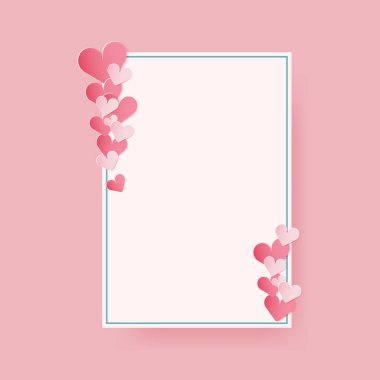 Greeting card ornate with pink and red hearts on pink background with copy space for Valentine s day