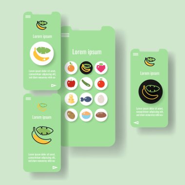 Template mobile app page with banana fruit. Food outline icon vector illustration