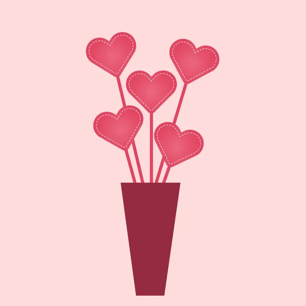 Pink Hearts Stick Vase Vector Illustration — Vector de stock