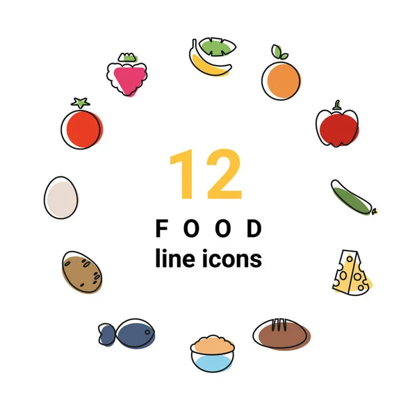 Vector Illustration Dietary Nutrition Food Outline Icon Set Strawberry Banana — Stockvector