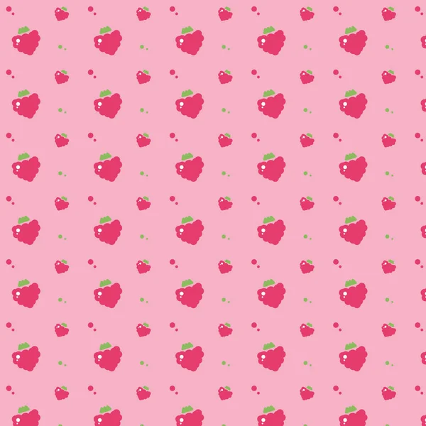 Seamless pattern with raspberry fresh fruit. Healthy vitamin nutrition wallpaper on a green background. Outline color vector illustration