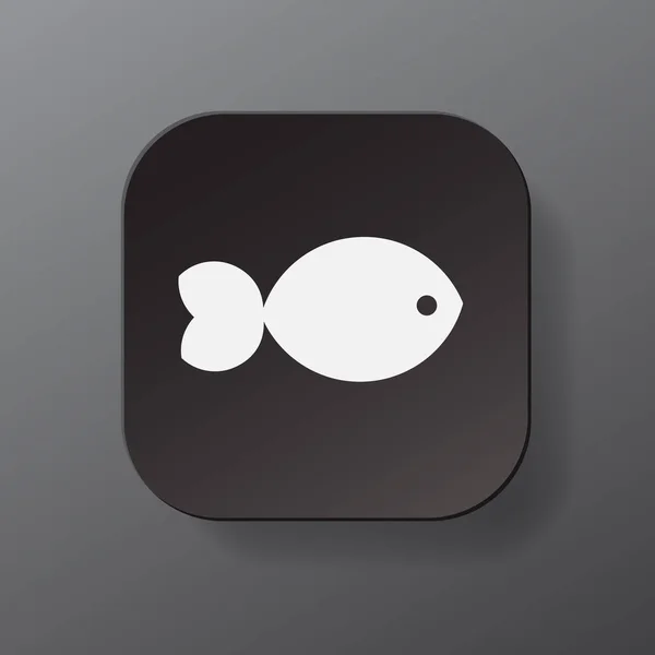 Black Square Button White Fish Outline Icon White Fish Plate — Stock Vector