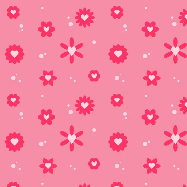 Seamless Pattern Flowers Hearts Vector Illustration — Stock Vector