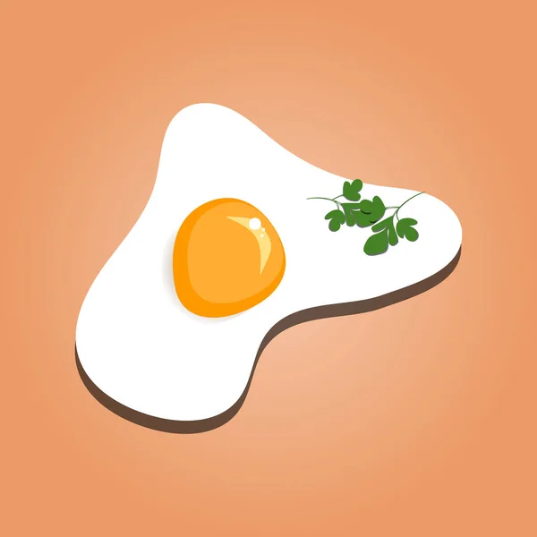 Fried Egg Parsley Isolated Orange Background Top View Flat Style — Vetor de Stock