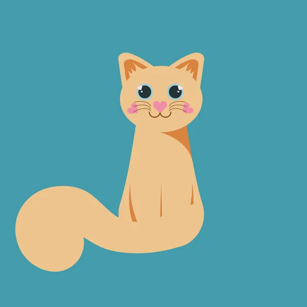 Sitting Cute Vector Orange Cat Flat Style Isolated Blue Background — Stock vektor