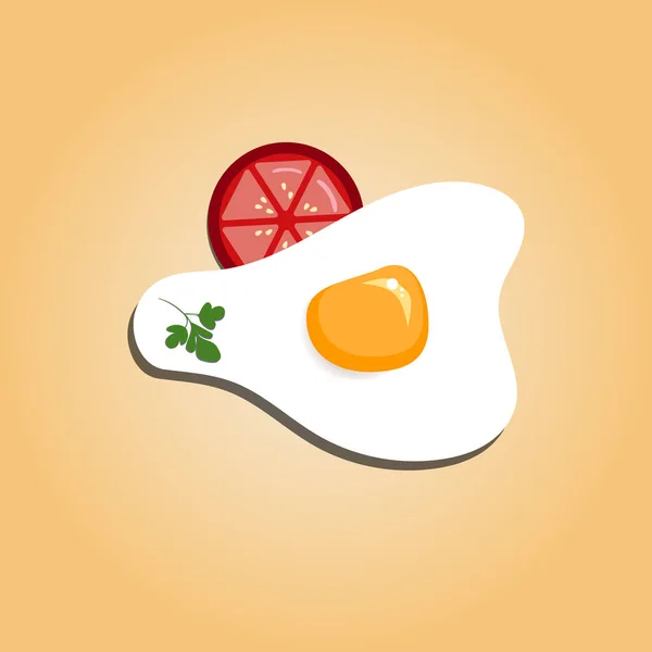 Fried Egg Parsley Tomato Slice Isolated Orange Background Top View — Stock Vector