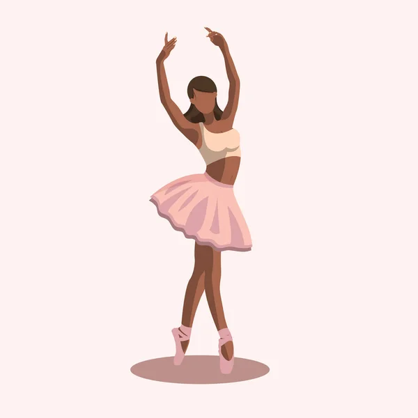Ilustracja Wektora Klasycznego Baletu Afroamerykańska Tancerka Baletowa Różowej Spódnicy Szpiczastych — Wektor stockowy