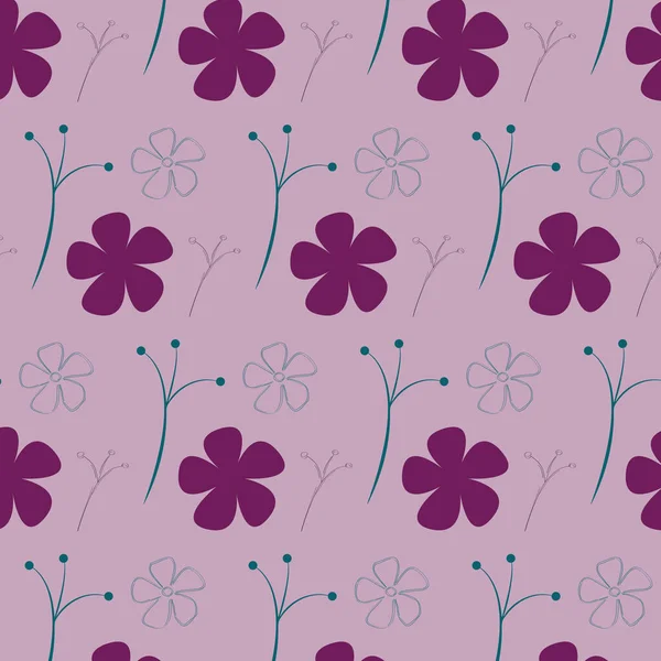 Purple flowers with a seamless pattern on purple background. Repeating purple floral vector illustration