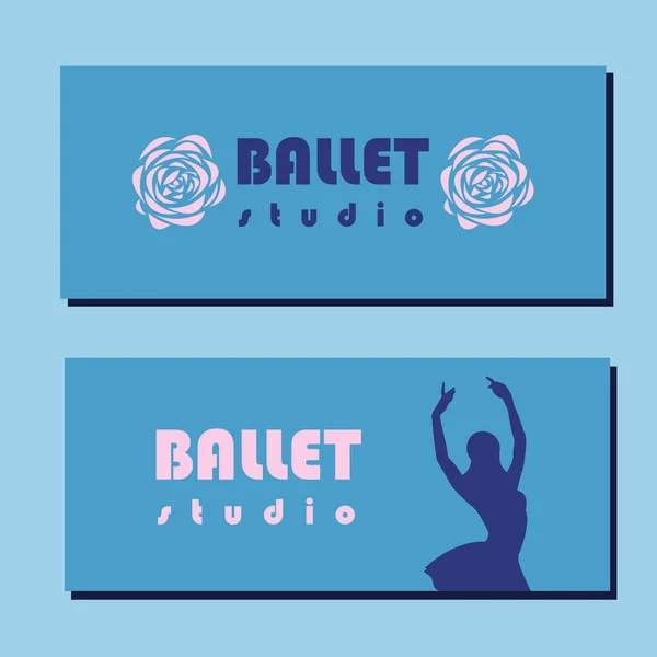 Theaterticket Ontwerp Ballet School Flyer Sjabloon Ballerina Silhouet Tutu Puntschoen — Stockvector