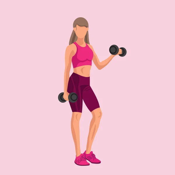 Faceless Fitness Caucasian Woman Sportswear Standing Doing Workout Dumbbells Workout — Stock Vector