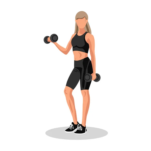 Faceless Fitness Caucasian Woman Sportswear Standing Doing Workout Dumbbells Workout — Stock Vector
