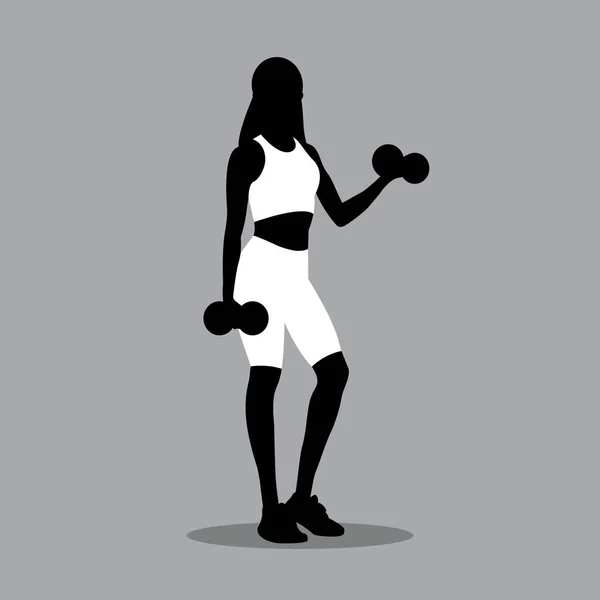 Sylwetka Kobiet Fitness Odzieży Sportowej Stojących Ćwiczących Hantlami Koncepcja Treningu — Wektor stockowy