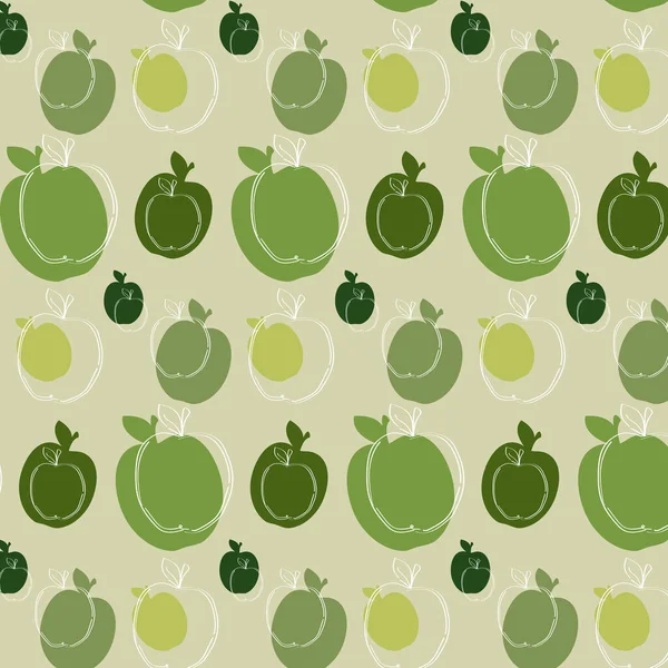 Grüner Apfel Nahtloses Muster Verschiedenen Größen Auf Hellgrünem Hintergrund Vektorillustration — Stockvektor