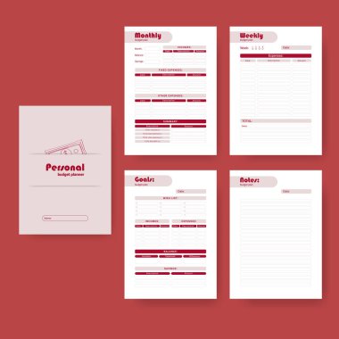 Yazdırılabilir kişisel aylık bütçe planlayıcısı, vektör illüstrasyonu