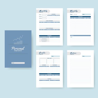 Yazdırılabilir kişisel aylık bütçe planlayıcısı, vektör illüstrasyonu