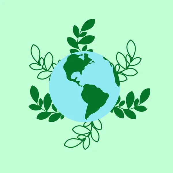 Wektorowa Ilustracja Kuli Ziemskiej Zielonymi Liśćmi Liście Recyklingu Koncepcja Światowego — Wektor stockowy