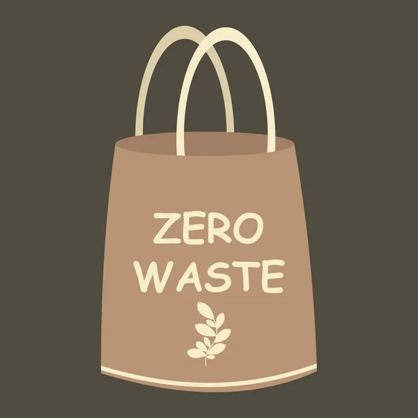 テキストベクトルイラストエコバッグ 再利用可能なショッピングバッグでレタリングゼロ廃棄物 生態系の買い物 タイポグラフィのハンドバッグ — ストックベクタ