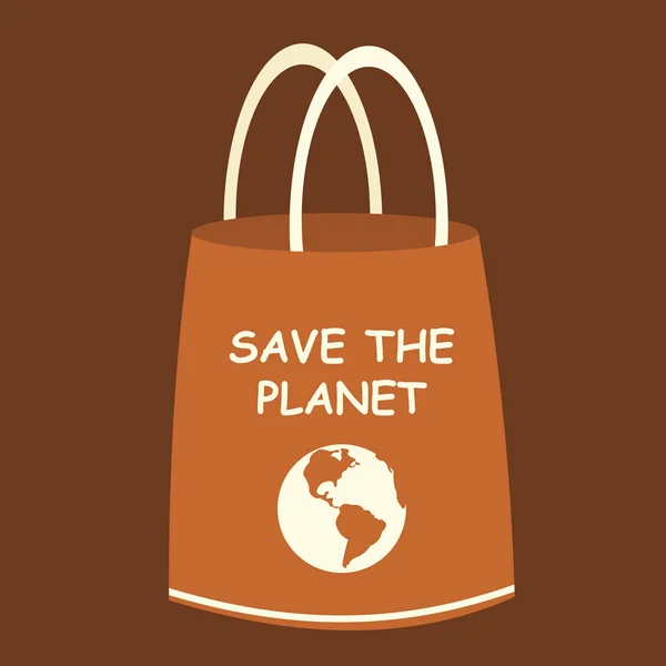 テキストベクトルイラストエコバッグ レタリングで再利用可能なショッピングバッグ地球を保存します 生態系の買い物 タイポグラフィのハンドバッグ — ストックベクタ