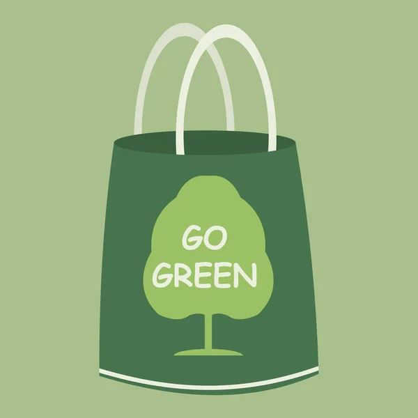 テキストベクトルイラストエコバッグ 再利用可能なショッピングバッグ付きレタリングゴーグリーン 生態系の買い物 タイポグラフィのハンドバッグ — ストックベクタ