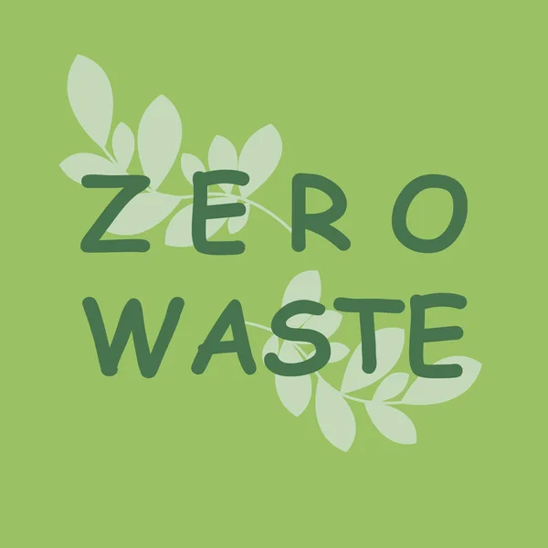 緑の葉でゼロ廃棄物のレタリング ベクトルイラスト — ストックベクタ