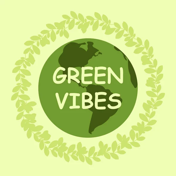 Vector Illustratie Van Aarde Bol Met Groene Bladeren Recycle Bladeren — Stockvector