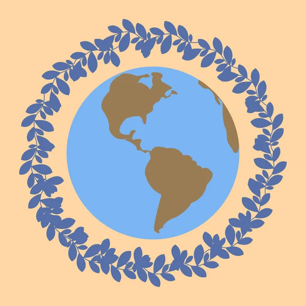 Векторна Ілюстрація Земної Кулі Синім Листям Листя Переробки Концепція Всесвітнього — стоковий вектор