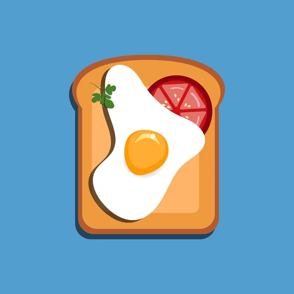 Вид Сверху Сэндвич Тост Поджаренным Яйцом Помидорами Здоровый Завтрак Голубом — стоковый вектор