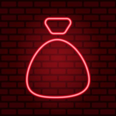 Aydınlatılmış tuğla duvar arkasında izole edilmiş kırmızı neon hediye çantası. Görüntü