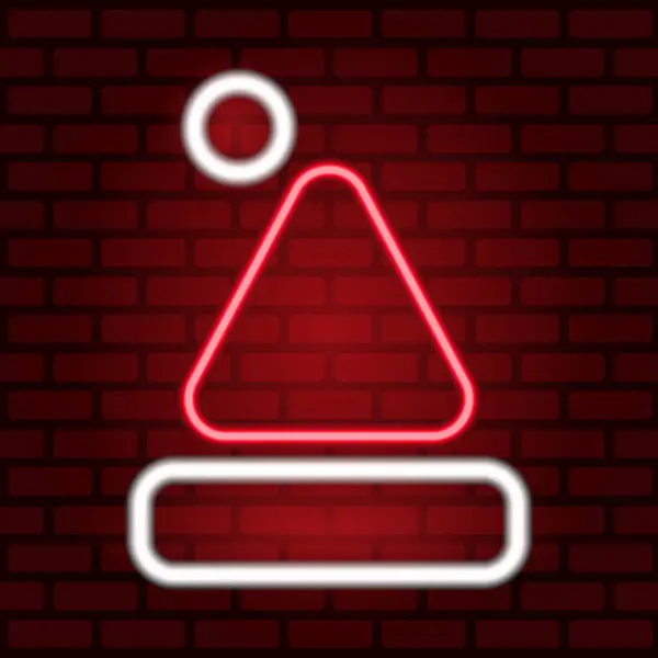 A glowing red neon Santa hat sign illuminated on a red brick background. Merry Christmas and Happy New Year. Illustration