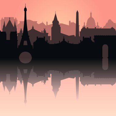 Paris City silueti. Silhouette City Paris Fransa geçmişi. Vektör illüstrasyonu