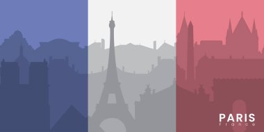Paris City silueti. Silhouette City Paris Fransa bayrak arka planı. Vektör illüstrasyonu