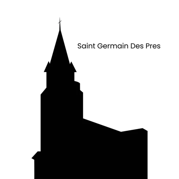 Francia París Iglesia Antigua Saint Germain Des Pres Silueta Aislada — Vector de stock