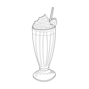 Temiz bir bardakta milkshake, kremalı dokusunu ve içeceğin renkli katmanlarını sergiliyor. Bardak, üzerinde krema ve kiraz olan süt ve dondurma karışımıyla dolu.