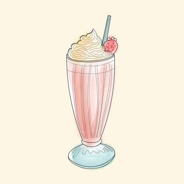 Üzerinde krem şanti ve canlı çilek olan el yapımı bir milkshake.