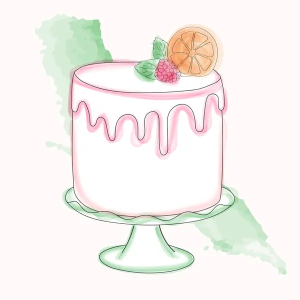Dessin Aquarelle Peint Main Gâteau Avec Une Tranche Orange Placée — Image vectorielle