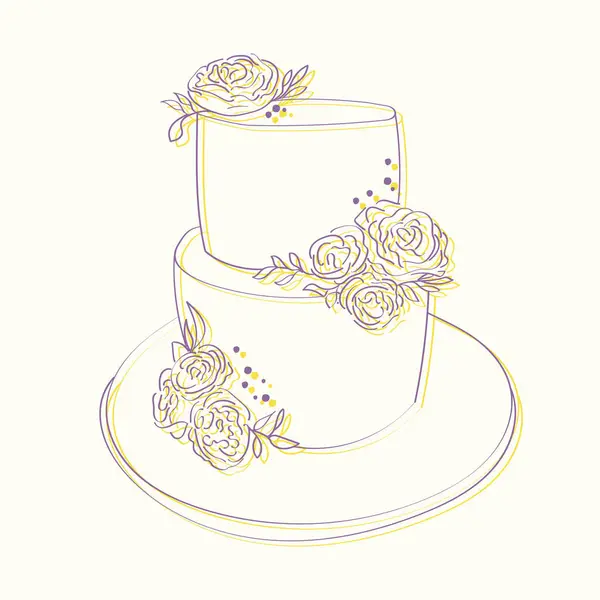 Hand Drawn Illustration Wedding Cake Adorned Delicate Roses Showcasing Intricate — Stock Vector