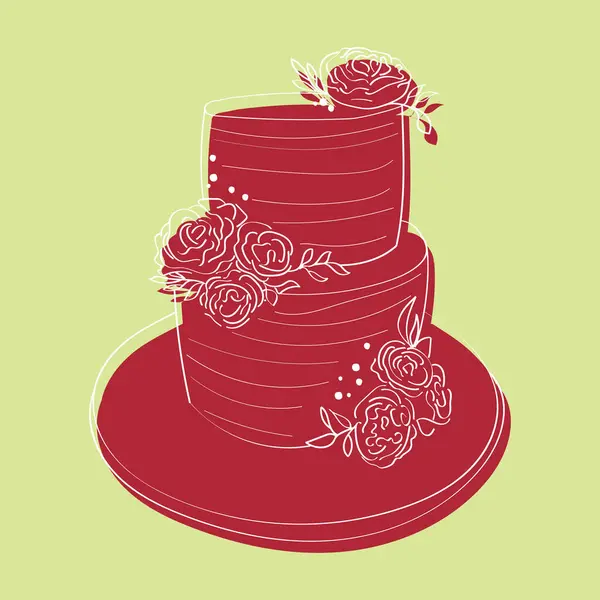 Two Tiered Red Cake Adorned Delicate Flowers Top Tier Cake — Stock Vector