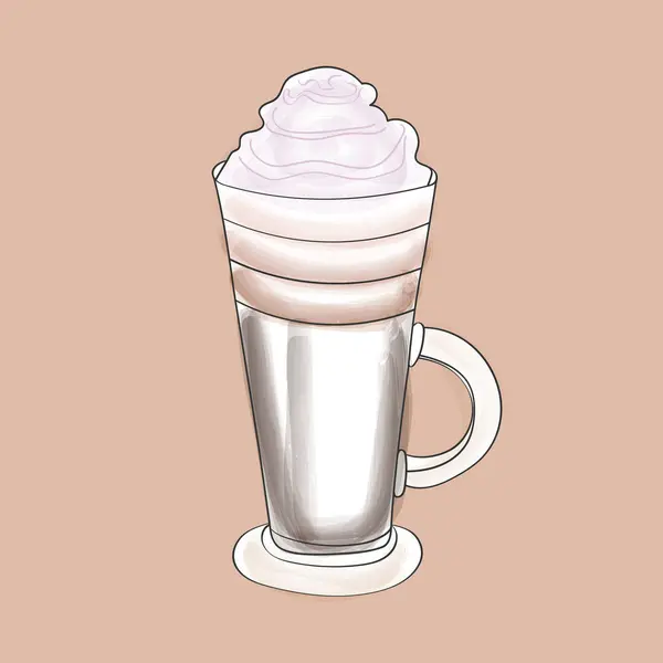 Bílý Šálek Naplněný Tmavou Vařenou Kávou Zakončený Štědrým Douškem Šlehačky — Stockový vektor