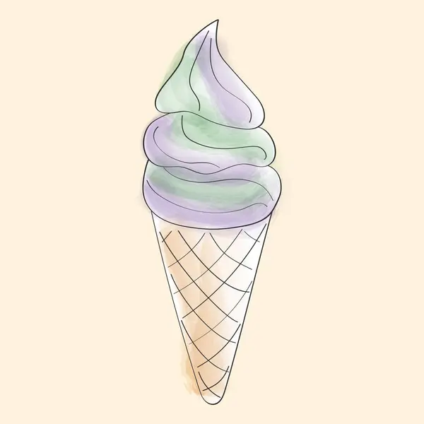 Hand Drawn Illustration Ice Cream Cone Soft Pastel Colors Cone — Stock Vector