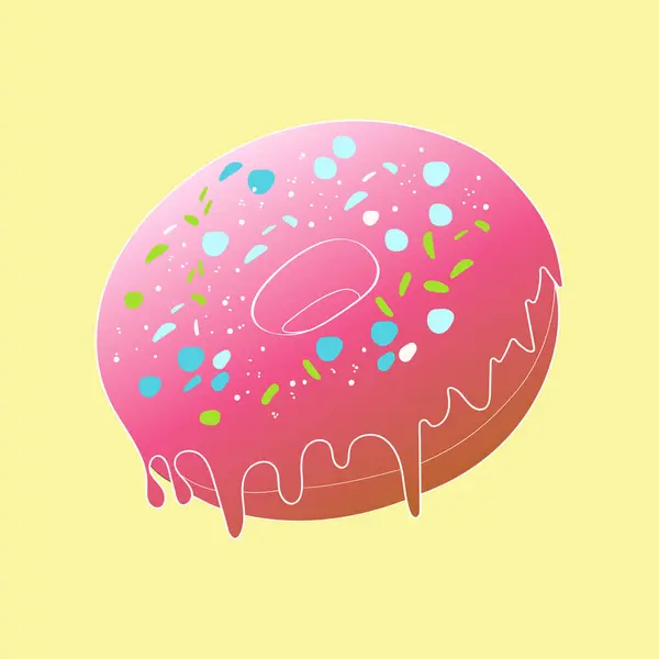 Een Handgeschilderde Roze Donut Bedekt Met Kleurrijke Hagelslag Wordt Geplaatst — Stockvector