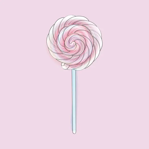 Pink White Lollipop Stands Out Pink Background Candy Appears Hand — Stock Vector