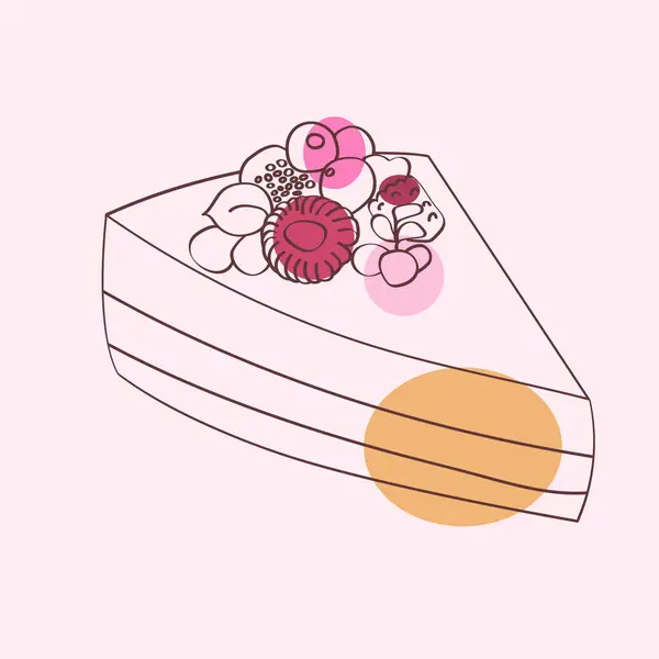 Кусок Торта Украшенный Ягодами Сверху Торт Ручной Работы Сложными Дизайнами — стоковый вектор