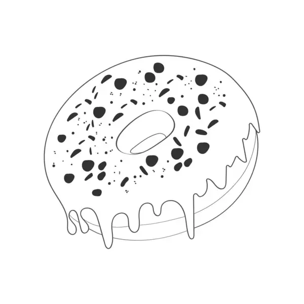Hand Drawn Doodle Delicious Donut Covered Colorful Icing Sprinkles Illustration — Stock Vector