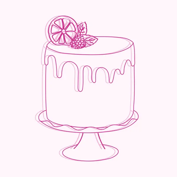 Illustration Dessinée Main Délicieux Gâteau Avec Une Tranche Fruit Placée — Image vectorielle