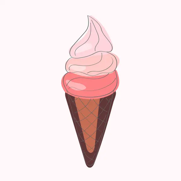 Ice Cream Cone Topped Pink Icing Creates Sweet Colorful Treat — Stock Vector