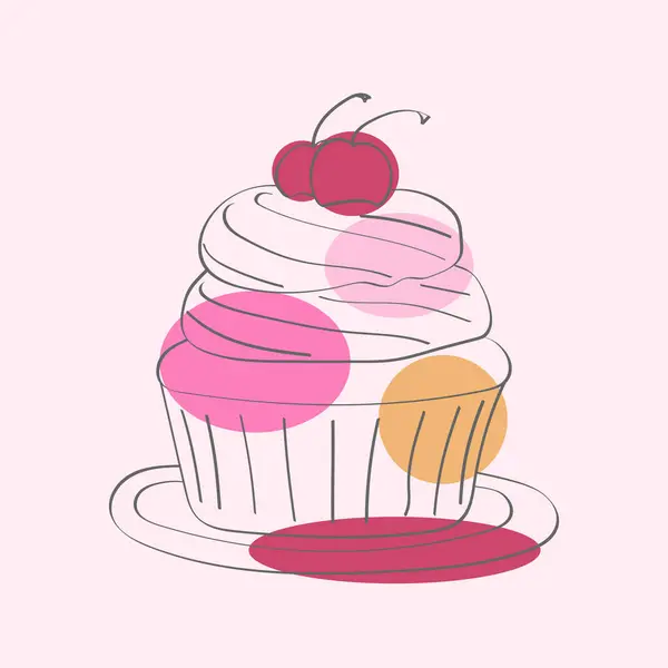 Seul Cupcake Avec Une Cerise Reposant Sur Son Glaçage Sucré — Image vectorielle