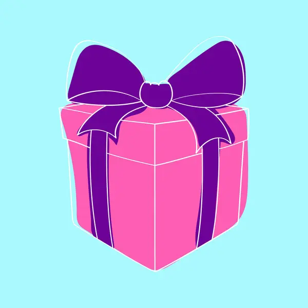 Ένα Ζωγραφισμένο Στο Χέρι Ροζ Κουτί Δώρου Ένα Ζωντανό Μωβ — Διανυσματικό Αρχείο