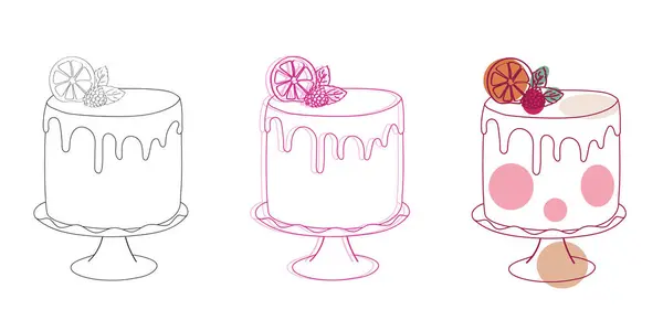 Tre Torte Distinte Ognuna Con Sapori Disegni Diversi Vengono Visualizzate — Vettoriale Stock